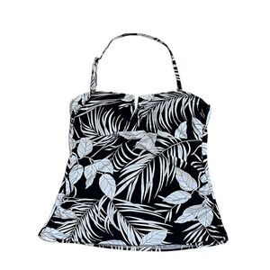 Lands’ End Black and White Palm Print Halter Neck Tankini Swim Size 10